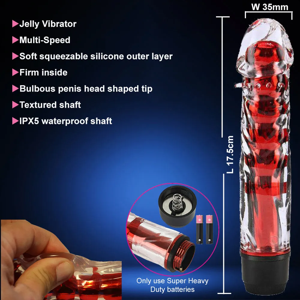 7 Silicone Jelly Squeezable G-Spot Vibrator Multi-Speed Red