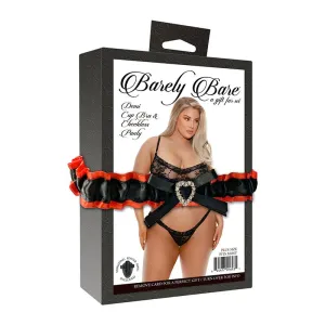 Barely Bare Demi Cup Bra & Cheekless Panty Black Queen Size