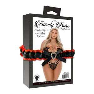 Barely Bare Triple-Strap Lace Thong & Gloves Black Queen Size