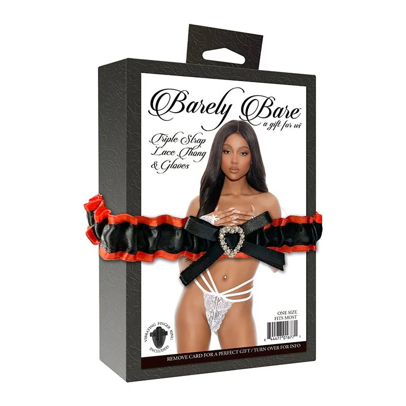 Barely Bare Triple-Strap Lace Thong & Gloves White O/S