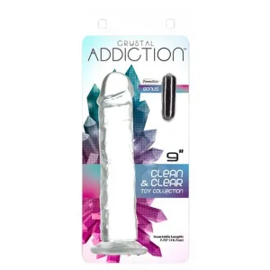 BMS Addiction Crystal Straight 9 Dildo & Power Bullet Vibrator Dong Sex Toy