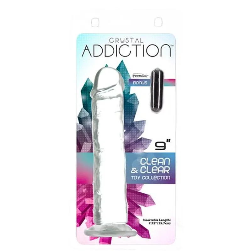 BMS Addiction Crystal Straight 9 Dildo & Power Bullet Vibrator Dong Sex Toy