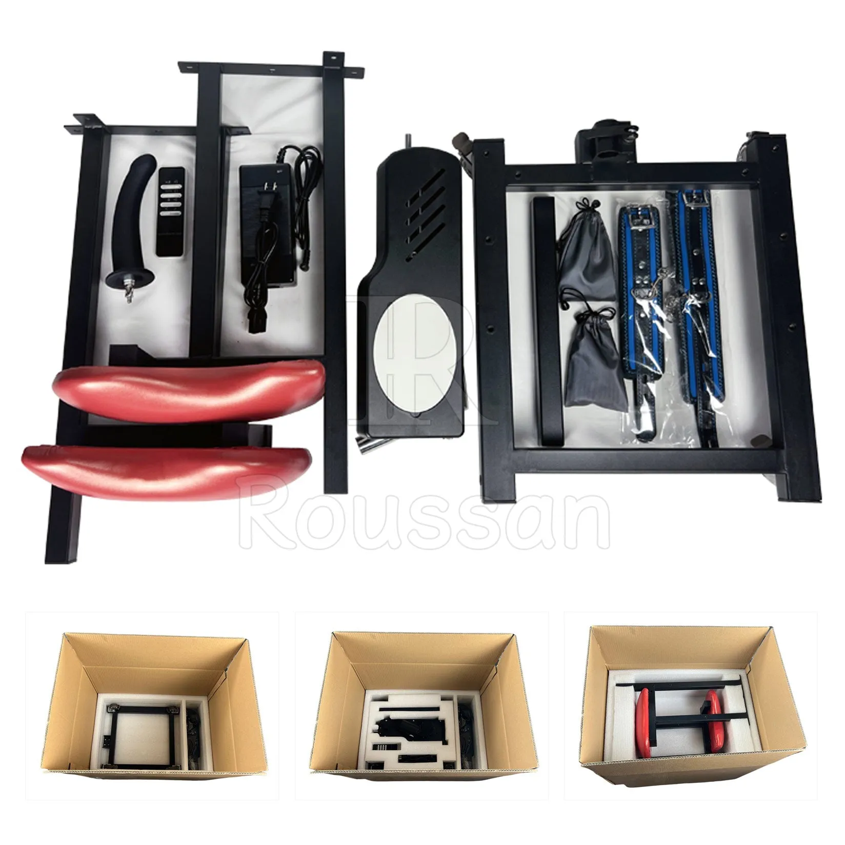 Deluxe Slave Stool with Roussan Sex Machine. Extreme Restraints Sex Furniture