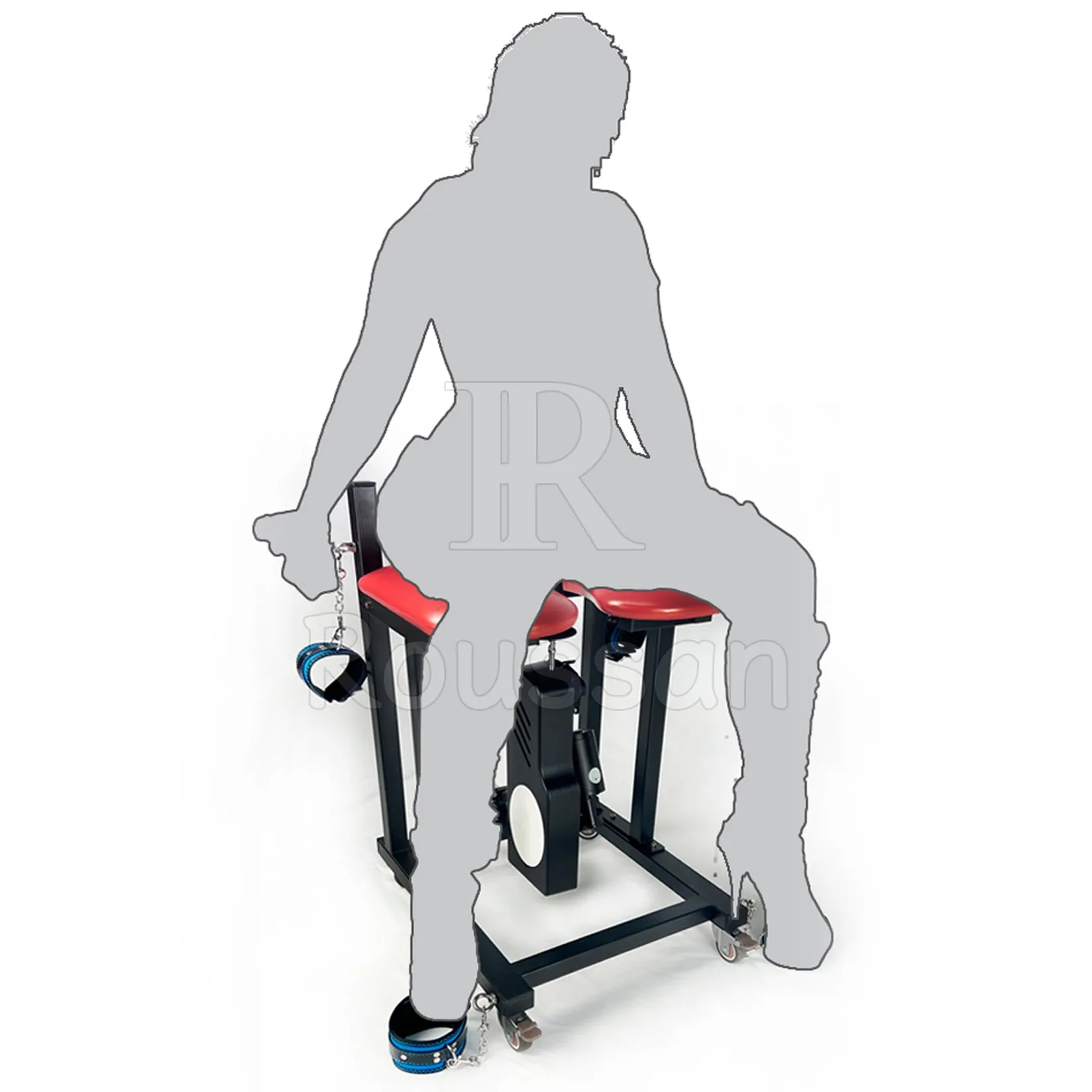 Deluxe Slave Stool with Roussan Sex Machine. Extreme Restraints Sex Furniture