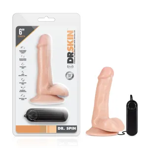 Dr. Skin Dr. Spin Realistic 6 in. Gyrating and Vibrating Dildo with Balls Beige