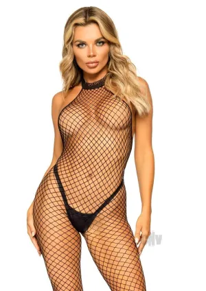 Industrial Net Racer Neck Backless Bodystocking -  One Size - Black