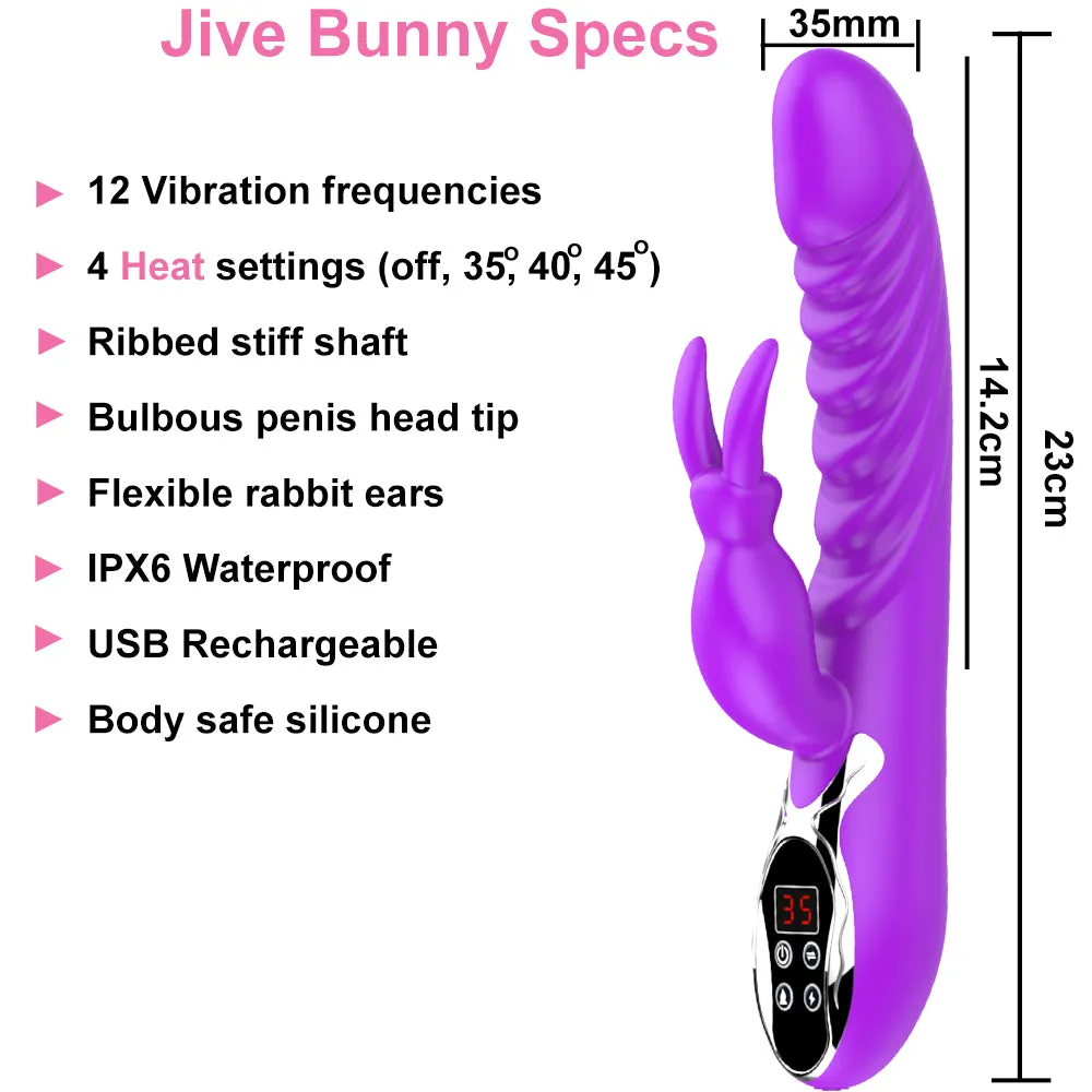 Jive Heated USB Rechargeable G-Spot Rabbit Vibrator Clitoral Stimulator Sex Toy
