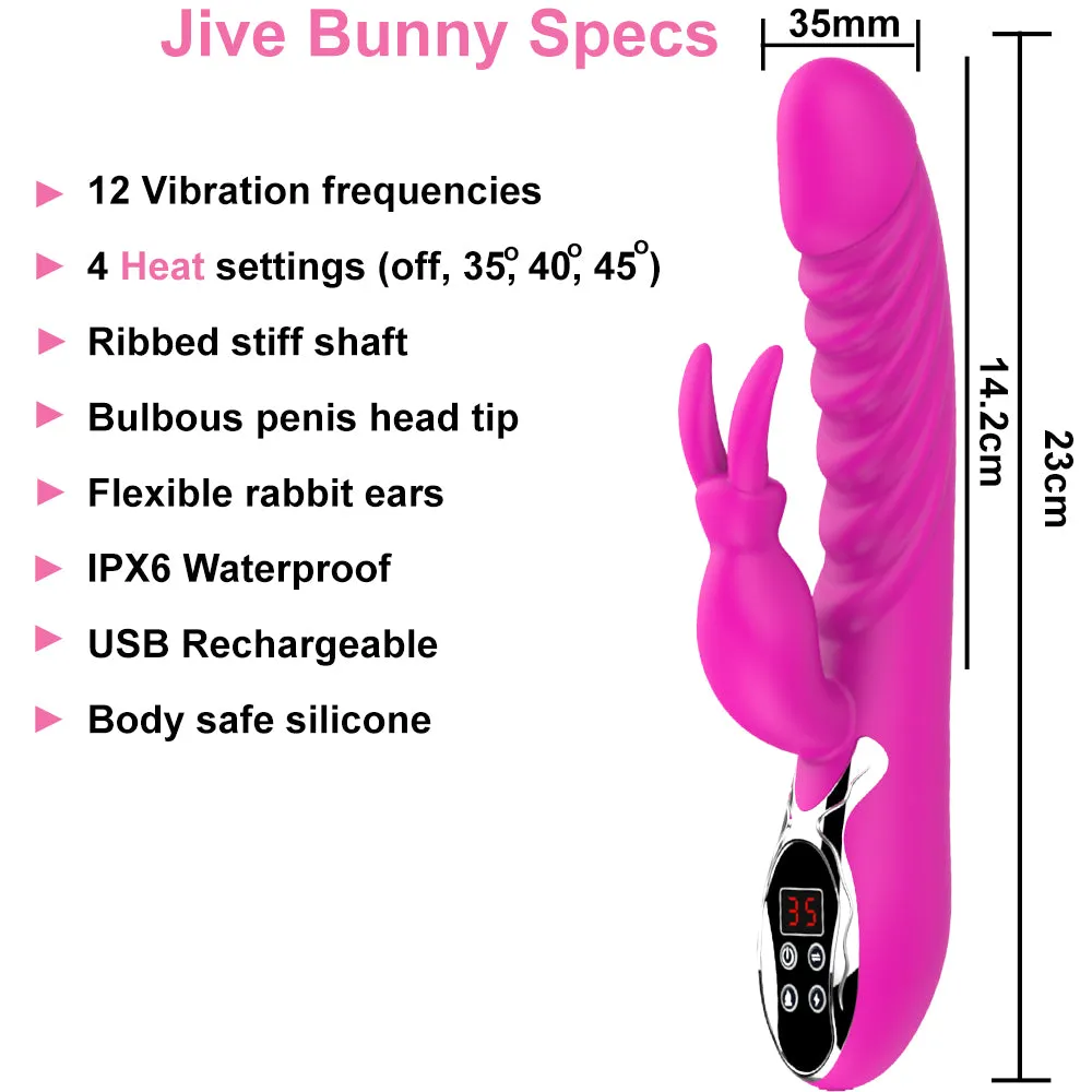 Jive Heated USB Rechargeable G-Spot Rabbit Vibrator Clitoral Stimulator Sex Toy