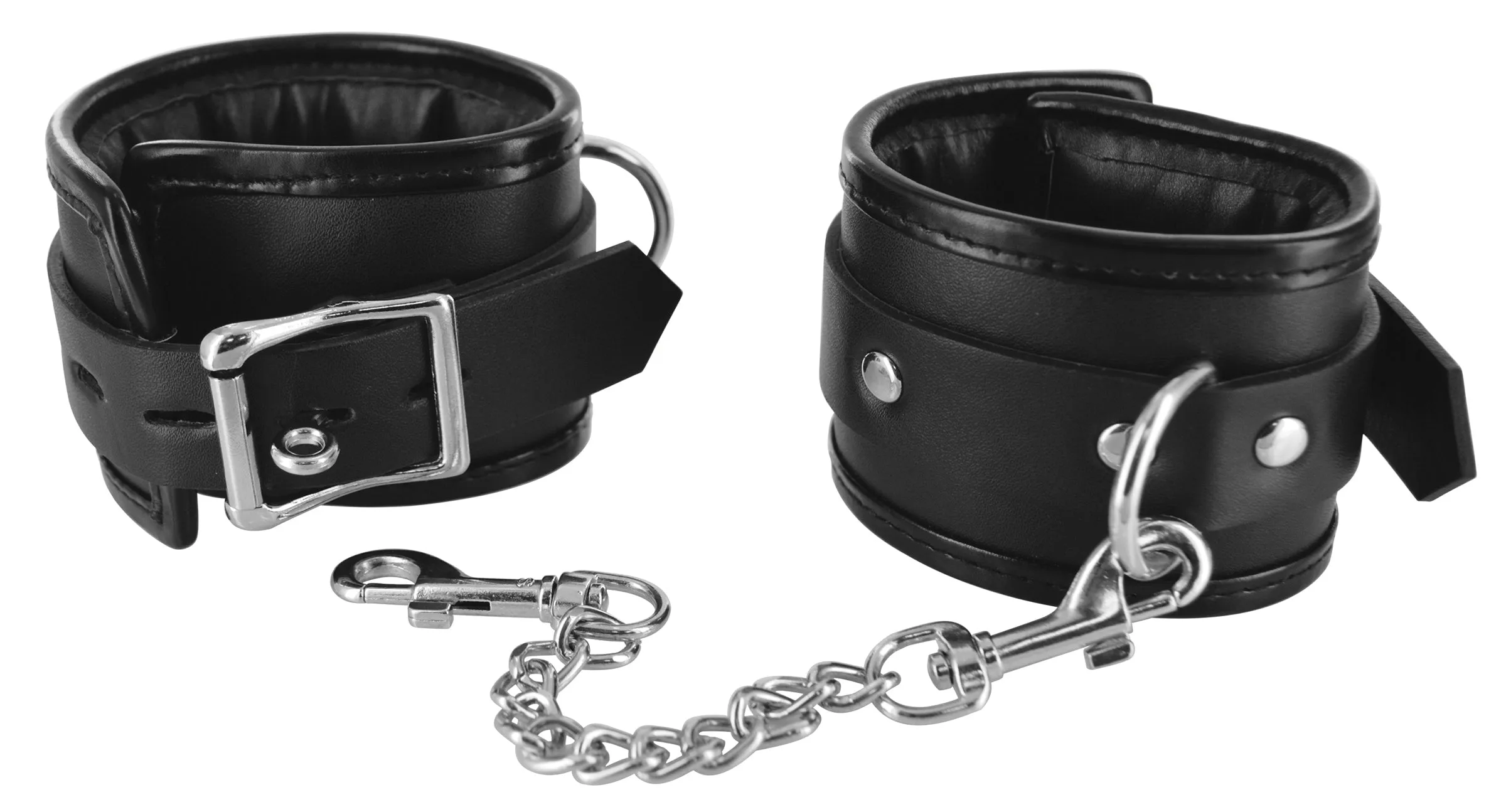 Locking Padded Wrist Cuffs with Chain Handcuffs Restraints
