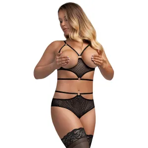 Magic Silk Diamond Girl Bra & Cupless Cutout Panty Set Black L/XL