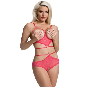 Magic Silk Diamond Girl Bra & Cupless Cutout Panty Set Watermelon L/XL