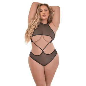 Magic Silk Forever Mesh Crotchless Underboob Teddy With Split Back Black QUEEN