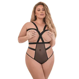 Magic Silk Forever Mesh Cupless & Crotchless Strappy Teddy Black QUEEN