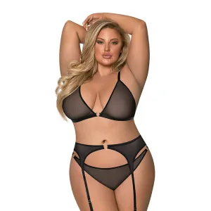 Magic Silk Sassy Bra. Garter & Rouched Panty Black QUEEN