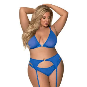 Magic Silk Sassy Bra. Garter & Rouched Panty Cobalt QUEEN