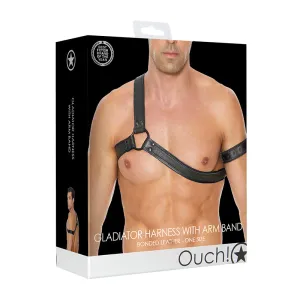 Ouch! Bonded Leather Gladiator Harness With Arm Band Black O/S