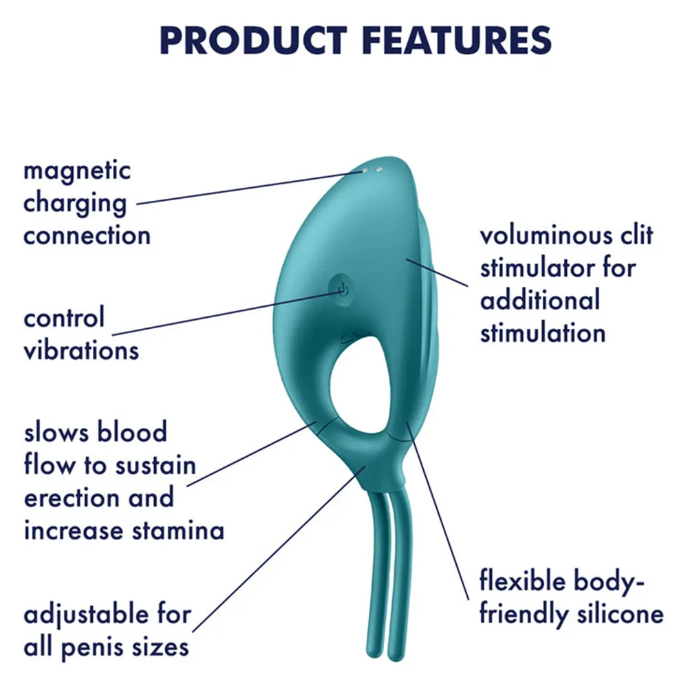 Satisfyer Swordsman ADJUSTABLE Vibrating Cock Ring Couples Penis Green