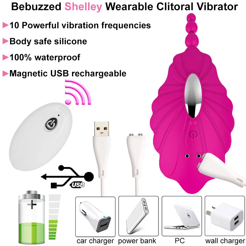 Shelly Wearable Panty Vibrator Clitoral Stimulator Remote Controlled USB Rose