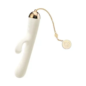 Vibrator rabbit ZALO Ichigo Vanilla. pentru stimularea clitorisului și punctului G. control prin aplicație. cu lanț din aur de 18 carate. culoare alb