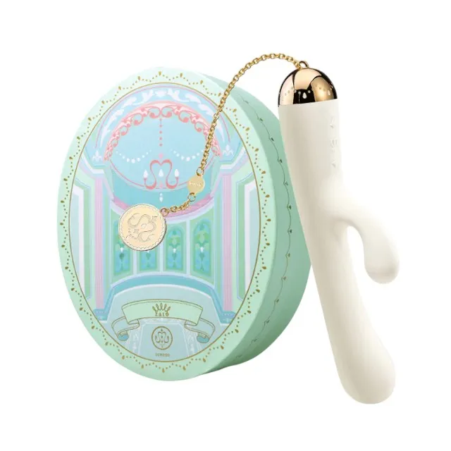 Vibrator rabbit ZALO Ichigo Vanilla. pentru stimularea clitorisului și punctului G. control prin aplicație. cu lanț din aur de 18 carate. culoare alb